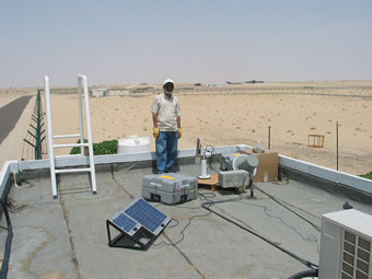 Cimel sunphotometer at Saih Salam site with engineer Mohammed Ramzan pictured.