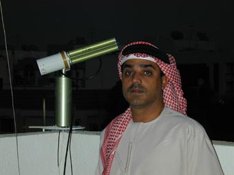 Major Abdulla Al Mandoos, Head of Meteorological Section, with the sun photometer.