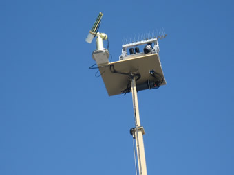 SeaPRISM is positioned on the instrument plate at the top of the retractable tower 12 m above the water surface.