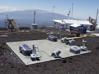 Close up of sunphotometer pad with Mauna Kea in the back ground.