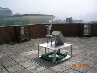 The location of the sunphotometer in the PolyU library roof, in the centre of Kowloon urban area, with the solar panel facing south.