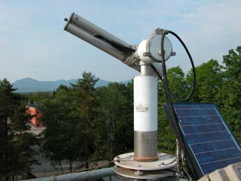 A close-up view of the sunphotometer atop the installation site