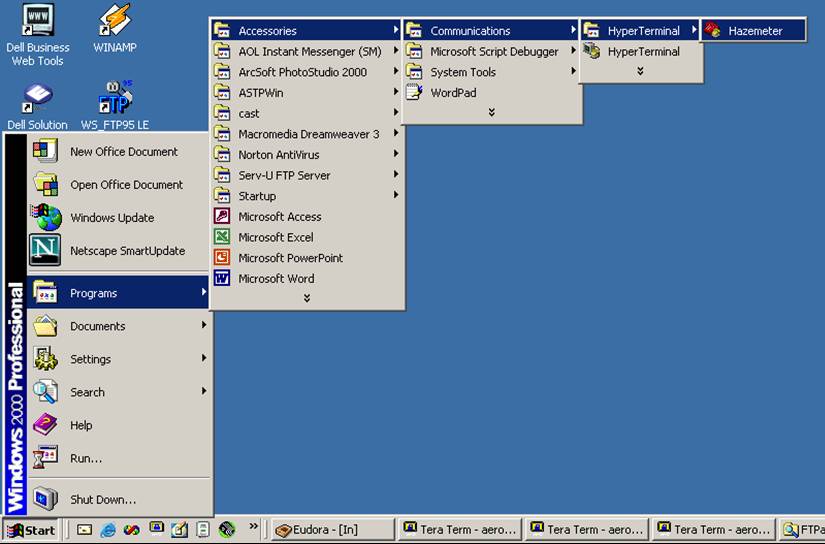 A screen snapshot showing how to locate the link for the Hazemeter in Windows