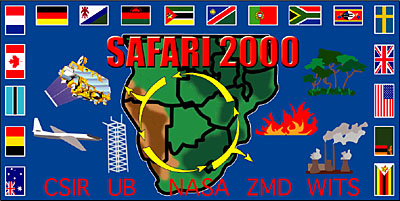 Title banner showing countries involved in SAFARI 2000 and location of campaign in southern Africa