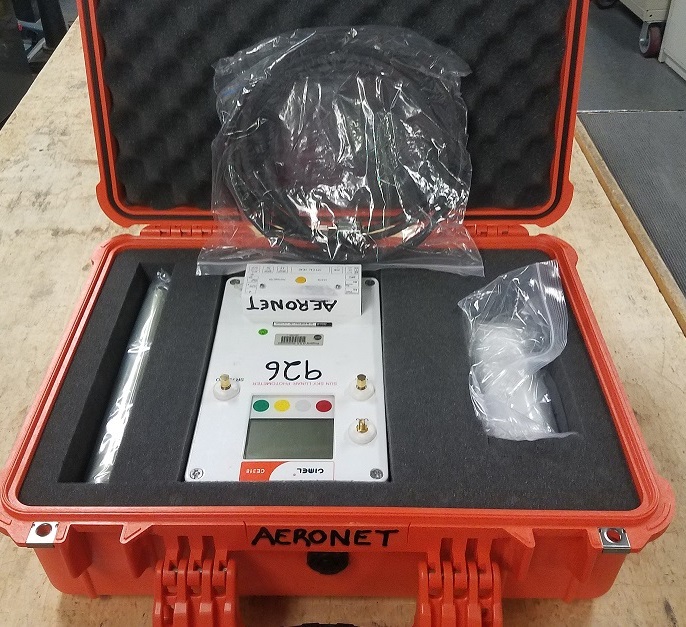 Picture of the calibration items needed: sensor head,collimator, sensor head cable, connector panel, control box, and internal battery pack