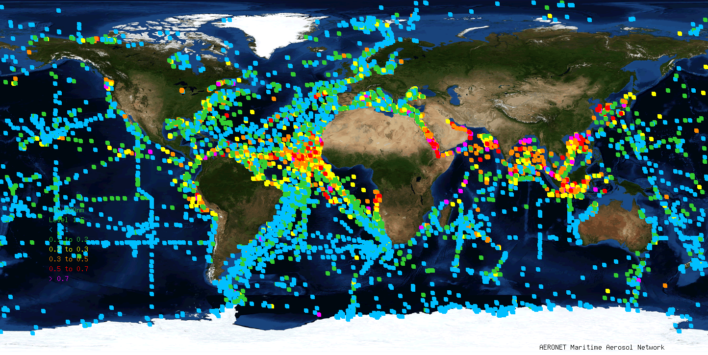 Cruise Track Composite Data Map for AOD at 500nm