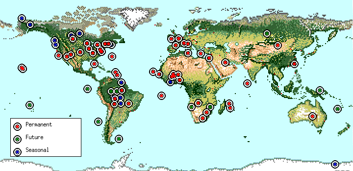 World map showing the AERONET site coverage for 1998