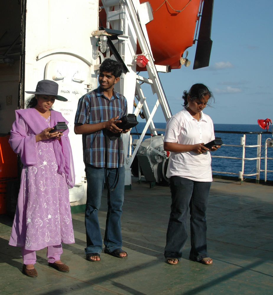 Measurements onboard: Ms. S. Naseema Beegum (left) and Mr. Vijayakumar S. Nair 