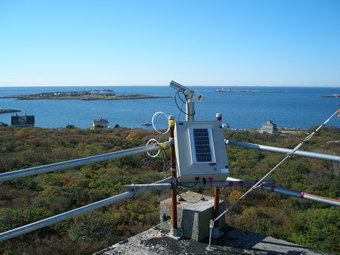 View of the Sun Photometer mounted on the top of the observatory tower looking South. .