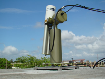 A detail view of the sun photometer at Camagey Lidar Station.