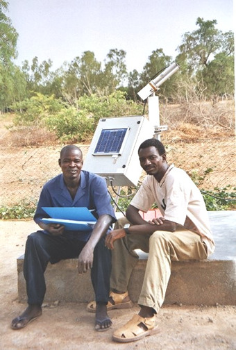 Modibo Coulibaly and Issa Kone (site operators) in front of the sunphotometer station