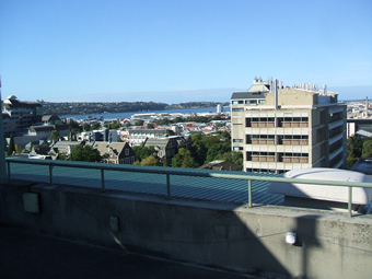 This is a south easterly view. The Otago Harbour is the stretch of water seen in the middle of the picture.The university chemistry building can be seen near the right of the picture.