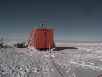 The container (our working building) near Dome C summer camp  (1200 m), on the Antarctic ice sheet.