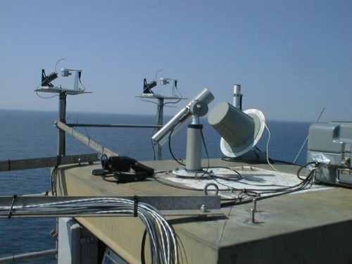 A close-up view of the instrument platform and sun photometer