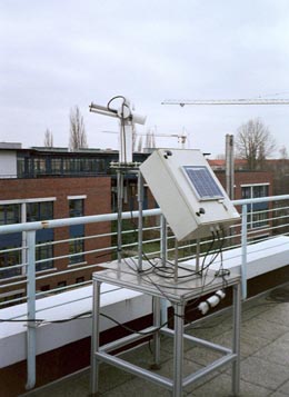 An image of the sun photometer which is mounted on the roof of the IFT's main building, located 4 km northeast of the center of the city of Leipzig.