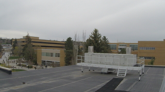 A view of the platform on the George Romney building on the Brigham Young University Campus in Rexburg, Idaho, looking South. The AERONET sensor will be mounted on the North side of the platform.  